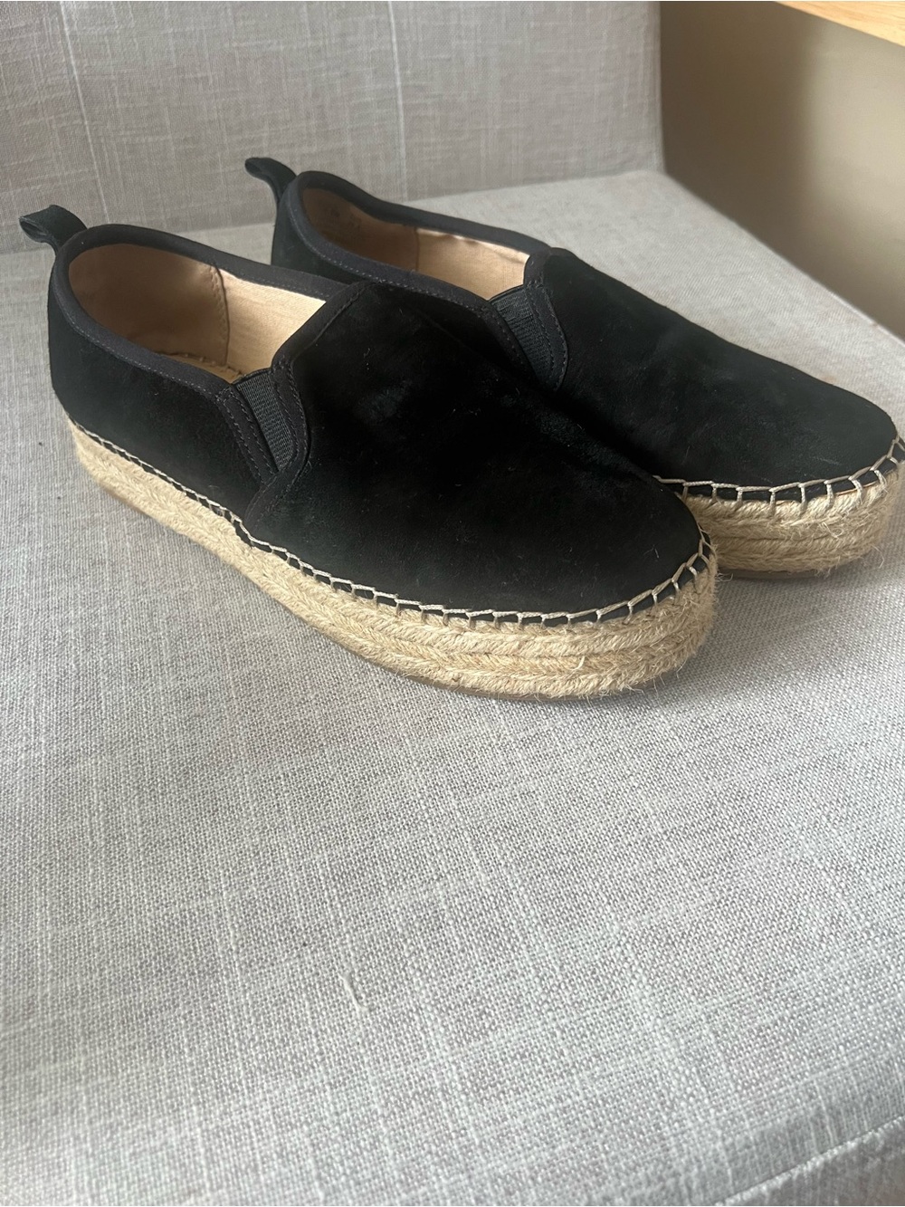 Sam Edelman Black Slip-On Espadrille Platform Shoes, women’s 8.5, casual suede